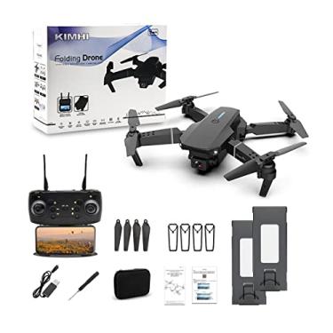 Imagem de KIMHI Drone com câmera para adultos/crianças, câmera dupla FPV 1080p, drones quadricóptero RC dobráveis para iniciantes, 2 baterias, estojo de transporte, partida de um teclado, retenção de altitude, modo headless, flips 3D (E88)
