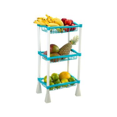 Imagem de Fruteira Retangular 3 Andares Color - Injeplastec - Fruteira De Chão Retangular Cozinha Organizador Com 3 Andar - PANAMI