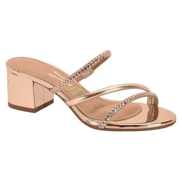 Imagem de Sandalia Tamanco Feminino Com Strass Vizzano Salto Quadrado