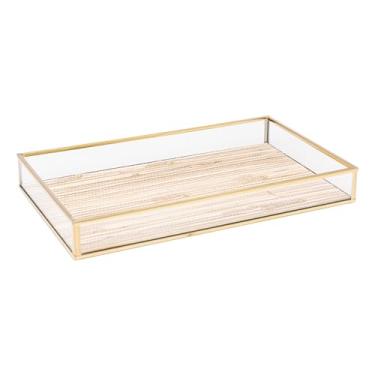 Imagem de LYOR - Bandeja Retangular de Metal Dourada com Palha 20cm x 30cm x 3cm