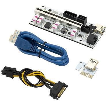 Imagem de ZEZEFUFU PCIe 1x a 16x Riser Card 8 Capacitor 6PIN SATA Cabo de alimentação SATA, cabo de extensão USB 3.0 de 60 cm