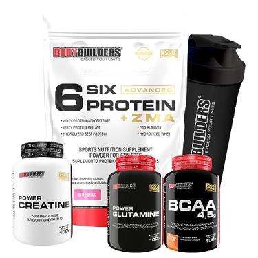 Imagem de Kit Six Protein Advanced 2kg + BCAA 100g + POWER Creatina 100g + POWER Glutamina 100g + Coqueteleira - Bodybuilders Sabor Morango