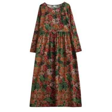 Imagem de Vestidos vintage florais com estampa de algodão para mulheres primavera casual vestido longo roupão senhora vestidos de escritório, C, M