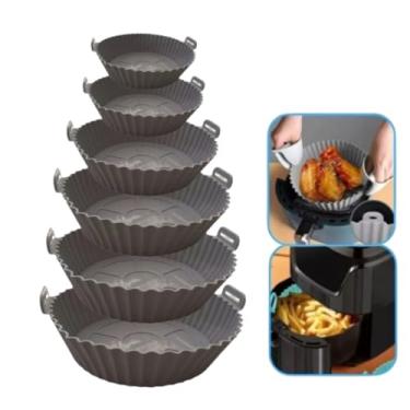 Imagem de Kit 6 Formas Reutilizável Cesta Redonda de Silicone Para Air Fryer Fritadeira Eletrica Universal Para Todos os Modelos Reutilizável Antiaderente Com Alça Para Forno Microondas (Marron)