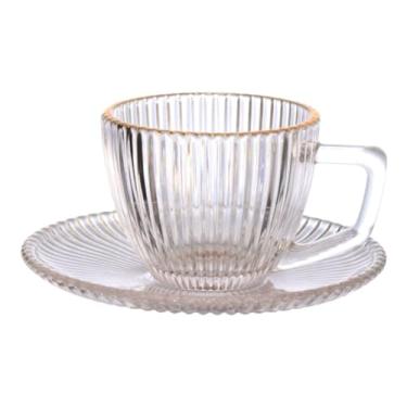 Imagem de Haüskraf - Xícara para café com pires de vidro graffiato com borda Dourada 90ml 6 peças