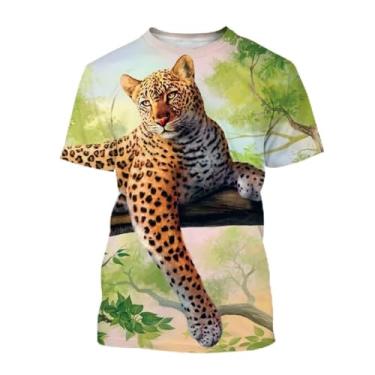 Imagem de Nova camiseta masculina de manga curta com estampa de leopardo animal casual moda urbana unissex Harajuku, Azul marinho, 3G