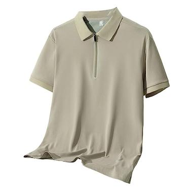 Imagem de Camiseta masculina atlética manga curta secagem rápida suave polo leve fina, Bege, M
