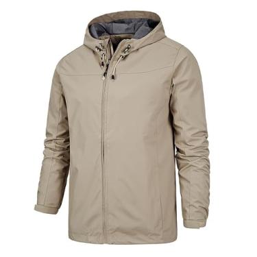 Imagem de Jaqueta masculina leve, corta-vento, cintura elástica, capa de chuva, casaco de ciclismo com capuz e gola, Cáqui, 5G