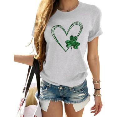 Imagem de Woffccrd Camisetas femininas Love Heart de manga curta com gola redonda e estampa de coração colorido, Cinza 3, P