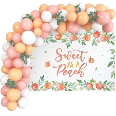Imagem de Cenário Sweet As A Pêssego e Guirlanda de balões para chá de bebê, decorações de festa de aniversário, fundo fotográfico, festas de aniversário de pêssego