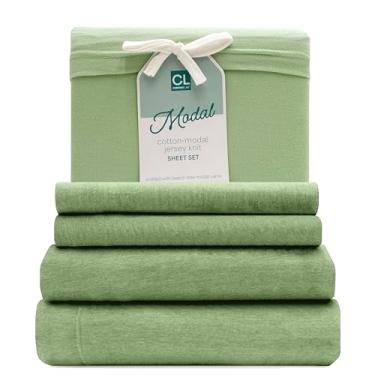 Imagem de Comfort Lab Conjunto de lençóis de malha de jérsei modal, 4 peças, camiseta de algodão modal respirável e refrescante - Inclui lençóis de cima e com elástico, 2 fronhas California King Jersey Modal