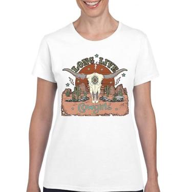Imagem de Camiseta feminina Long Live Cowgirl Vintage Country Girl Western Rodeo Ranch Blessed and Lucky American Southwest, Branco, 3G
