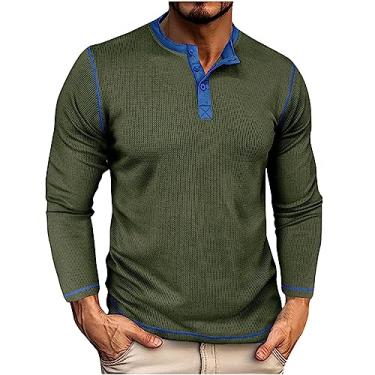 Imagem de Camisetas masculinas colorblock slim túnica camiseta masculina manga longa gola tartaruga verão outono 2024, F-352 Verde limão militar, XG