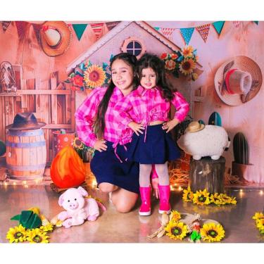 Imagem de Conjunto Infantil Xadrez Rosa