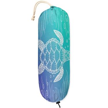 Imagem de Suporte de saco de plástico tema oceano tartaruga marinha suporte de saco de compras lavável dispensador de saco de plástico organizador de saco de lixo para decoração de cozinha de casa, presentes para mulheres, mãe, família, amigos