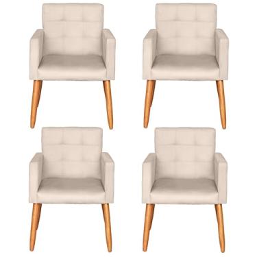 Imagem de Kit 4 Poltronas Decorativa para Sala de Estar Recepção Sala de Espera estofada pés palito madeira MOBLAN decor (Bege)