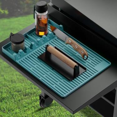 Imagem de visnfa Tapete de silicone para grelhar Blackstone, tapete de espátula resistente ao calor, descanso de ferramentas de churrasqueira, almofada de silicone para churrasco, acessórios de chapa de pedra