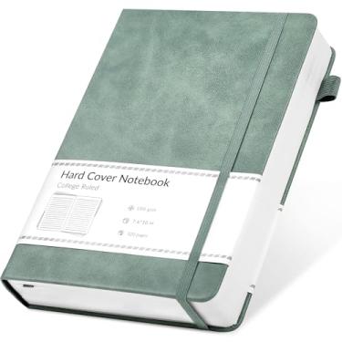 Imagem de CAGIE Caderno pautado universitário de 320 páginas, uso diário, gramatura de papel de 100 g/m², couro, capa dura B5, unissex, 19 x 25 cm, verde