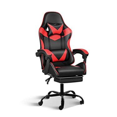 Imagem de Simple Deluxe Cadeira de videogame ergonômica giratória reclinável para computador de escritório de corrida com encosto e altura do assento, vermelho/preto