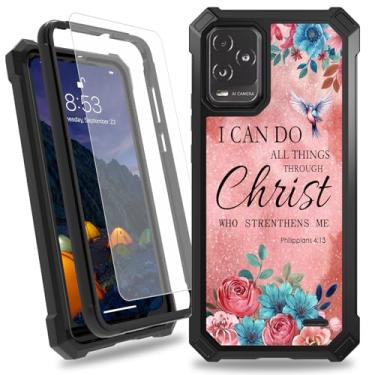 Imagem de CAPAUNVDA Capa para Motorola Moto G Stylus 5G 2024, capa preta fina à prova de choque de camada dupla resistente com protetor de tela de vidro temperado para mulheres e homens, Bíblia Filipenses 4-13
