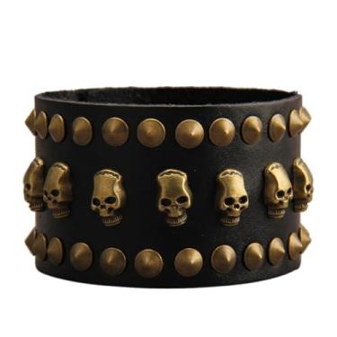 Imagem de Jeilwiy Pulseira de couro masculina de couro cravejado pulseira masculina de couro punk rock motociclista pulseira steampunk punho de pulso viking manoplas de cinto para mulheres, Adjustable, Couro,