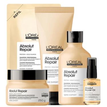 Imagem de Kit L'Oréal Absolut Repair Refil Sh 240ml + Shampoo 300ml + Condicionador 200 + Máscara 250g + Óleo 30ml