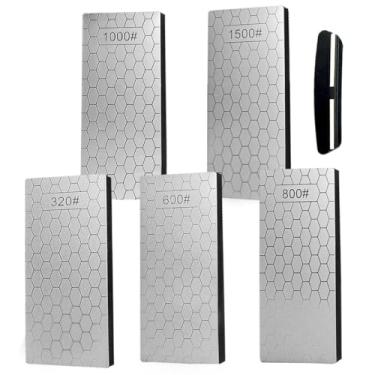 Imagem de Conjunto de 5 peças de pedras de amolar de diamante - 14 x 6 x 0,9 cm, placa de lapidação de diamante grossa/média/fina para facas de tesoura, ferramentas ao ar livre (conjunto-B)