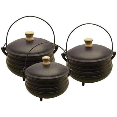 Imagem de Jogo De Caldeirão Tripe Ferro Fundido Com Tampa Nº 2, 3 e 4 - Santana