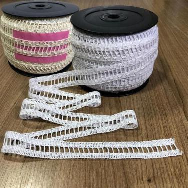 Imagem de Renda Ponto Palito 2 cm - Rolo 50 Metros - Franjas Zanini,  Branco