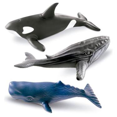 Imagem de 3 Baleias Orca Jubarte E Cachalote Brinquedo Em Vinil 26cm - Cometa