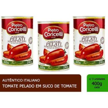 Imagem de Tomate Pelado Em Suco Pietro Coricelli Vegano Kit 3 X 400g