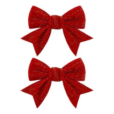 Imagem de YanJie 2 peças de grampos de cabelo de Natal presilhas de cabelo vermelho jacaré presilhas de Natal fita de veludo vermelho acessórios de cabelo meninas presente infantil