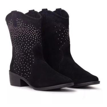 Imagem de Bota Country Cowboy Camurça Preto Brilho Prata - NR, 36