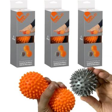 Imagem de Kit 3 Conjuntos Rolo e Bola Massagem Vollo VP1059 Cinza e Laranja