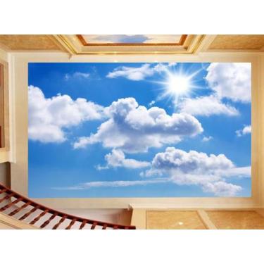 Imagem de Papel De Teto Céu Azul Nuvem Branca Dia Manhã 3,5M Rof17 - Você Decora