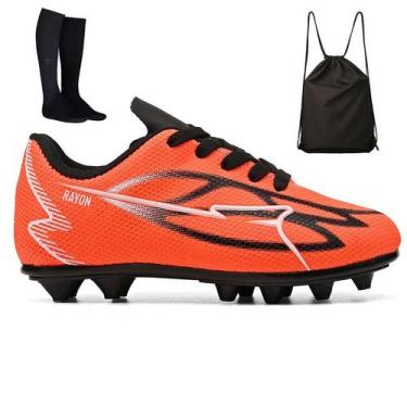 Imagem de Kit Chuteira Infantil Futebol Meninos Trava Campo Grama Natural + Moch