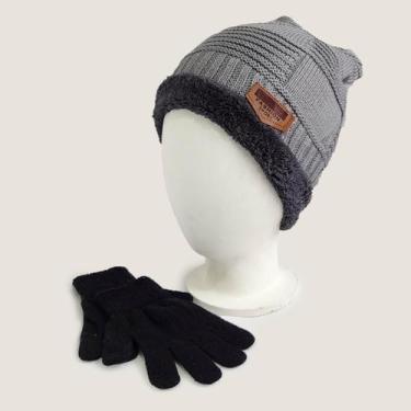 Imagem de Gorro Masculino Touca Forrado Térmico + Luva Tamanho G Veludo Por Dent