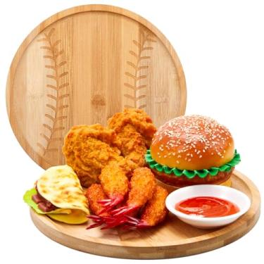 Imagem de Tessco 2 peças, placa de beisebol de bambu, reutilizável, prato de festa de beisebol, 2 tamanhos, tábua de queijo, tábua de charcutaria, bandeja de servir para sobremesa, bolo, fãs de esportes,