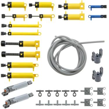 Imagem de ASTEM 33pcs Pneumatic Technic-Parts Kit Compatible with Lego Pneumatic Cylinders-Air-Pump Pressure Rod Switch Piston Hose Technic Linear Actuator MOC-Spare-Parts.