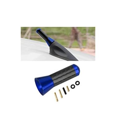 Imagem de Antena curta para carro, antena universal de 3,5 cm, mini antena de carro de fibra de carbono com rosca de liga de alumínio, acessórios de substituição automática para recepção de rádio FM AM (azul)