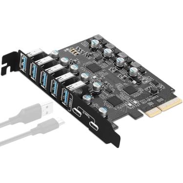 Imagem de Placa de expansão PCIe para USB 7 portas (2X USB C - 5 USB A) com largura de banda de 10 Gbps PCI Express placa adicional PC hub USB 3 interno para Windows 10/8/7 e Mac OS 10.8.2 acima