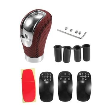 Imagem de INFINAUTO Maçaneta de mudança de carro, 9,4 cm para 5 6 velocidades de transmissão manual do veículo com 4 adaptadores perfurados couro sintético vermelho com pontos pretos, 1 conjunto