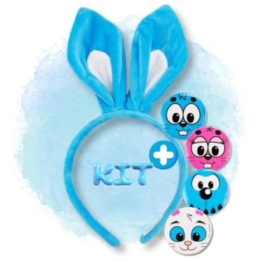 Imagem de Tiara Sansão Arquinho Coelho Monica Azul Orelha Orelhinha Pelúcia Arco Coroa Diadema KIT Broche
