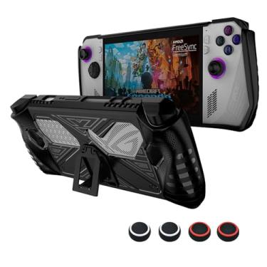 Imagem de KOEBSHPE Capa de silicone para ASUS ROG Ally (2023) com suporte dobrável, acessórios para ROG Ally, incluindo capa antiderrapante e à prova de choque para ROG Ally e 4 tampas para polegar (preto)