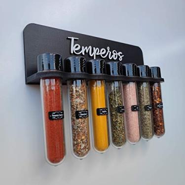 Imagem de Porta temperos com 7 tubos + cartela de rótulos
