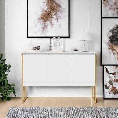 Imagem de Aparador Buffet Para Sala Industrial Oslo Branco Dourado