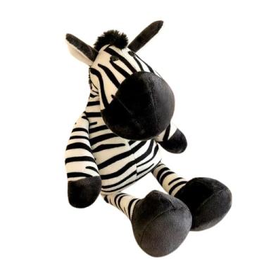 Imagem de BICHINHO de pelúcia Genérico | Brinquedos de pelúcia macios para abraçar, almofadas de pelúcia, brinquedo de boneca de animal peludo leão zebra trigre macaco castor raposa elefante girafa (ZEBRA)