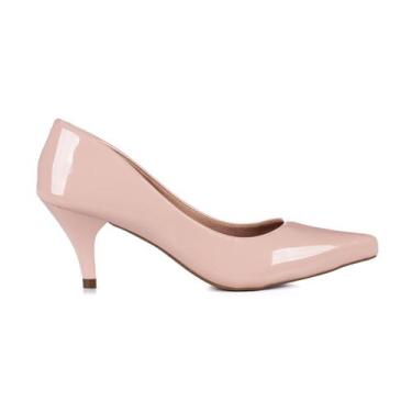 Imagem de Sapato Scarpin Feminino Jjojo Flora Salto Médio Fino 5cm, Nude, 37, Fe