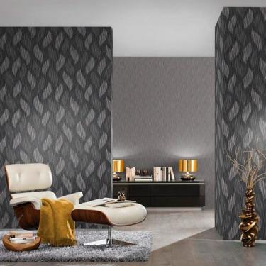 Imagem de Papel de Parede Fusion Folhas e Listra Cinza Escuro - Rolo: 10m x 0,53