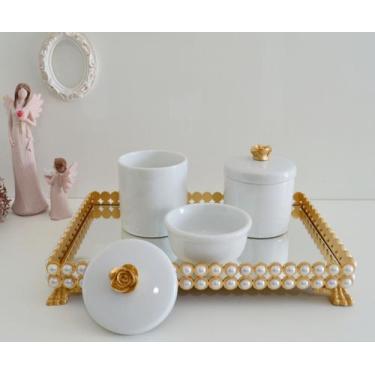Imagem de Kit Higiene Bebê Porcelana Bandeja Perola Cotonete Potes K036 - Cirand